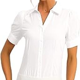 Women's Button Down Leotard Shirt Short Sleeve Collared Business Work Bodysuit Tops-image-13