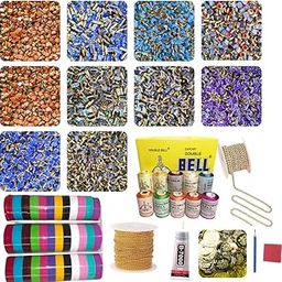 Thread Bangle Making Kit | Pack of 20 Colors with Fitting Stones, Double Bell Silk Threads, Bangle Bases, Stone & Ball Chains, B-7000 Glue & Lakshmi Coins | DIY Silk Thread Jewelry Craft Kit-31