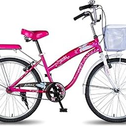 Vaux Angel 24T Women Cycle for Age Group 10+ Years with Heavyduty Basket & Cushion Backseat, Ladies Cycle with Alloy Rims, Ralson Tyres & V-Brakes, Ideal for Height 4ft+ (Pink)-image-87