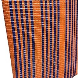 Ocean Style Super Quality Chatai Mat, Size 6x6 Ft, Perfect for Home, Picnics, Beaches, Park, Outings and Easy to Carry Striped Pattern Orange and Navy Blue-9