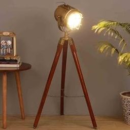 LAMPFINIX Metal Brass Floor Lamp Wooden Tripod Stand with Adjustable Height and Rotatable Arm Perfect Incandescent Lighting for Living Rooms, Bedrooms, Offices, and Home Decor-image-106