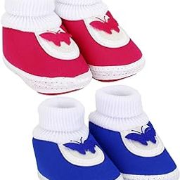 0 To 6 Months Baby Boys & Girls Pack of 2 Pair Cotton Butterfly Slip On Baby Booties-BT375andBT376-image-1