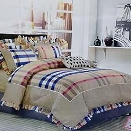 Golden Million 100% Cotton Bedding Set, 6 Pieces, Beige Floral Print, Queen Size with Quilt Cover 220x240cm-4