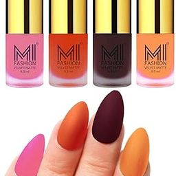 MI FASHION Velvet Matte Pigmented 9.9ml Each Nail Paint Combo Stay-Smooth Nails Baby Pink, Orange, Wine, Saffron Orange (Pack Of-4)-image-79