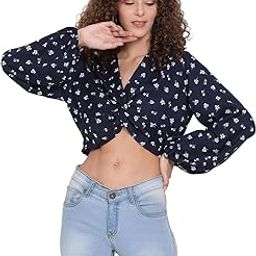 Women Regular Fit Polyester Regular Sleeves Printed Casual Navy Top-image-64