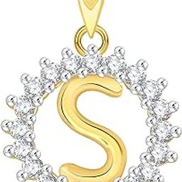 VSHINE Alphabet "S" Pendant initial Letter American Diamond Studded Pendant Locket with Chain Gold Yellow Plated Collection Fashion Jewellery for Women, Girls, Boys and men-VSP1691G-image-97