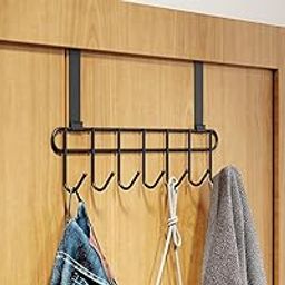 Amiraj Multi-Alloy Steel Over-The-Door Hook Hanger Rack | No Drilling Required, 7 Hooks for Bedroom, Bathroom & Kitchen Doors | Hanging Organizer, Black (Pack of 1)-image-41