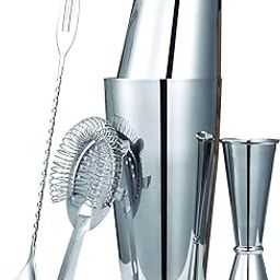 Rudra Exports Double Peg Measure 30 & 60 ml | Boston Shaker Kit with Hawthorne Strainer, Jigger & Bar Spoon for Drink Mixer | Bar Tending Set of 5 | (Size: 28oz and 18oz)-image-26