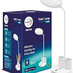 wipro ABS 5W Rechargable Table lamp 3 Grade Dimming (TL3), USB-C Charging|LED Portable Desk lamp for Study with Pen Stand|Easy Touch Control|Glare Free Lighting |Adjustable Light Head|Pack of 1-4