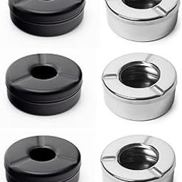 Dynore Stainless steel Black/Silver Round Lid Ash Tray- Set of 6-picture-21