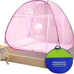 Premium Net for Double Bed | King Size Foldable Machardani | Polyester 30GSM Strong Net | PVC Coated Corrosion Resistant Steel Wire - Full Pink SH-7711-image-5