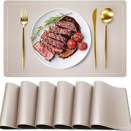 Maharsh Leather Placemats for Dining Table, Waterproof Heat Resistant Easy to Clean Non-Slip Wipeable PU Leather Place Mats Indoor, Washable Kitchen Table Mats (Champagne, 4)-28