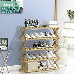 Livzing 5-Tier Foldable Bamboo Wooden Shoe Racks | Collapsible MultiPurpose Rack for Storage Entryway Furniture Rack | Shelf Organizer for Home and Kitchen | Slipper Stand Chappal Storage Organizer-2