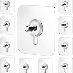10 Pack Heavy Duty Transparent Adhesive Screw Hooks – Stainless Steel Wall Hooks for Hanging Without Drilling, Waterproof & Rustproof – Nail-Free Wall Mount for Kitchen, Bathroom & Home Organization-94