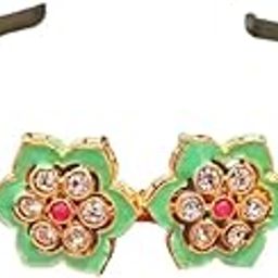 RATANSHALA - Kundan Hair Band for Women Girls Tiara Head Hair Piece Sheeshphool Matha patti Ethnic Hair Accessory for Festive Season Weddings Shaadi Head Piece Green Colour-image-54