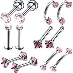 CALANDIS™ 10x12pcs Stainless Steel Colored Zircon Lip Nose Nail Piercing Jewelry Pink | Body Piercing Jewelry | Body Jewelry | Fashion Jewelry-image-70