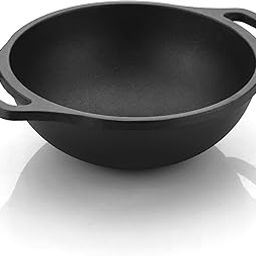 ROSTON Cast Iron Kadai Pre Seasoned Kadhai Wok 20 cm Cookware Kadhai, 8 inch Kadhai 20 cm Diameter Capacity (Cast Iron, Induction Bottom)-image-46