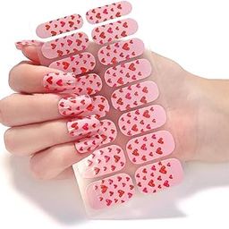 Secret Lives Nail Sticker Set - Pink Color with Multiple Red Hearts Design Quick & Easy Salon-Quality Manicures! Includes a Nail File, prep pad, & Cuticle Stick.-image-82