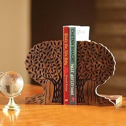 ExclusiveLane Sheesham Wood Tree of Life Book End Racks for Home, Dark Brown-picture-17