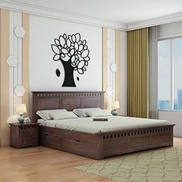 WOODLAB Furniture Wooden King Size Bed for Bedroom Solid Wood Double Bed Cot with 4 Drawer Side Storage, Sheesham Wood (Walnut Finish)-image-50
