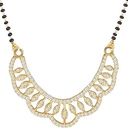 American Diamond Mangalsutra for women stylish 1gm gold mangal sutra short AD CZ Pendant Necklace design jewellery for women nallapusalu chains one gram 18 inch black beads chain golden -210-image-97