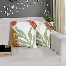 RD TREND® Premium 100% Cotton Boho Cushion Cover 16 Inch x 16 Inch, Aesthetic Hand Tufting Cushion Cover Set of 2 for Couch Sofa, Bedroom, Living Room (Green Burnt Ochre)-image-22