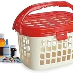 Nakoda Plastic Maharaja Storage Rectangular Basket With Lid Multipurpose Use For Kitchen&Home Organiser Box For Fruits Vegetables,Toys,Stationary Items,Small - Color May Vary,(26.2 X 19 X 16.8) Cm-2
