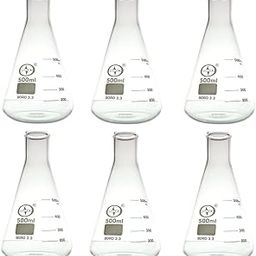 ISKO® Borosilicate Glass Conical Flask With Long Neck Erlenmeyer Flask Narrow Mouth For experiments 500ML -Set of 6-22