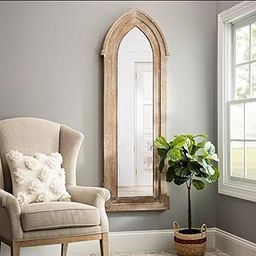 Modern Art & Craft's® Wood Frame Arched Window Mirror 48" x 18", Hanging Distressed White Rustic Cathedral Hallway Mirrors for Wall Entry, with Mirror (Brown)-image-67