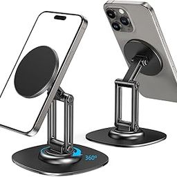 ADOFYS Magnetic Phone Stand for Desk with 360° Rotation, Aluminum Magsafe Phone Stand with Three-Hinge Adjustable & Foldable, Compatible with iPhone 16 15 14 13 12 Series and Android Phones-16