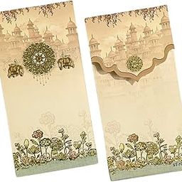 Vanya Creations Pack of 20, Royal Haveli Design Designer Unique Top Opening Shagun Envelopes for Gifting Money Matte Finish Paper Vertical Standing Sagan Lifafa Wedding, 19 X 9 cm, Pale Ivory Color-image-55