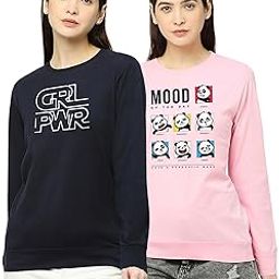 Women's Sweatshirt T-Shirt | Regular Fit, Round Neck, Breathable Fabric | Trendy Streetwear, Bio-Washed Pullover | Ribbed Sleeves, Soft Cotton (Pack of 2)-image-65