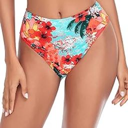 High Waisted Bikini Bottom for Women, Blue Floral, M-image-20
