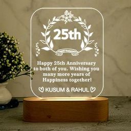 Gift Me Bazar Personalized 25th Happy Anniversary Night Lamp with Cool White Light | Customized with Name & Text | Gift for Husband Wife Parents | 25th Anniversary Gift-14