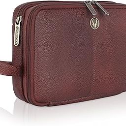 Leather Toiletry Bag For Men & Women, Dopp Kit For Travel Large Toiletry Kit. Toiletries Organizer (Maroon), 6 CM, Brown-image-11