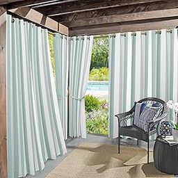 Sun Zero Valencia Cabana Stripe Indoor/Outdoor UV Protectant Energy Efficient Grommet Curtain Panel, 54" x 95", Soft Teal-image-6