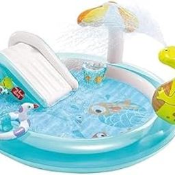 TOYSTODAY Inflatable Play Center Kiddie Spray Wading Swimming Pool Bath Tub with Water Slide for Adults Spa with Electric Pump, 79in X 67in X 33in, for Ages 2+-16