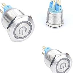 UJEAVETTE 3 Pieces 22mm 12V Reset Ring Stainless Steel LED Light Flat Head Self-reset-image-49