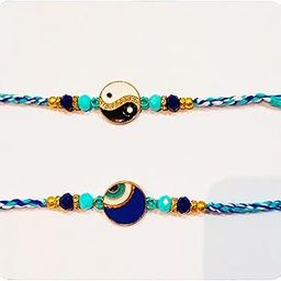 Rakshabandhan 2 Rakhi for Elder Brother and Younger Brother, Studded Beaded Stone Rakhi Set of 2 for Brothers, Pair Rakhi for Little Kids Brothers with Greeting Card-1
