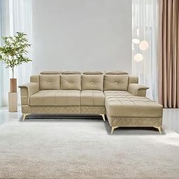 Casaliving Snowy RHS 6 Seater L Shape Sofa Set for Living Room (Cream Colour) Premium Fabric Sofa-image-32