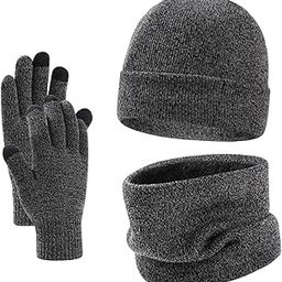 ™ Winter Hat Gloves Neck Warmer Scarf Wrap 3Pcs/Set for Cold Weather Women Men Gray | Mens Accessories-image-34