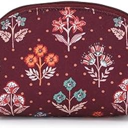 Wine & Multi-Color Floral Digital Printed Poly Canvas Smart Casual Pouch-image-48