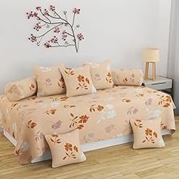 BELVOSTUM Diwan Set of 8 Pieces - 1 Single Bedsheet, 2 Bolster Covers, 5 Cushion Covers - 100% Microfiber for Living Room and Dining Hall-image-28