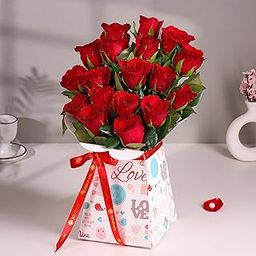 FlowerAura Fresh Live Flower Bouquet of 18 Red Roses Flowers In Love Box For Birthday Gift, Anniversary Gift, Wedding Gift, Congratulations Gift & Gift For Special Occasions (Same Day Delivery)-image-57