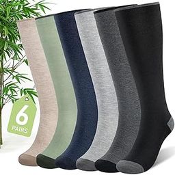 Bamboo Viscose Compression Socks for Women & Men (6 Pairs) 20-30 mmHg Knee High Support for Nurses Travel Pregnant-image-62