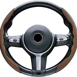 CARIZO Steering Wheel Cover Nappa Leather Grips (Beige) Breathable Odorless Non-Slip Car Accessory with Pressure Holes Compatible with Compatible with Audi Q3-image-24