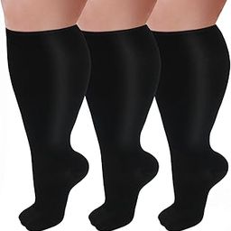 GET-FA 3 Pairs Plus Size Compression Socks for Women and Men Wide Calf 20-30mmhg Extra Large Knee High Support for Circulation-image-3