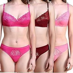 SHINOWHITE Cotton Panty Cotton Bras Set for Girl's, Floral & Heart Printed Women Lingerie Innerwear Set for Every Use, Pure Cotton Bra & Penty Set (PK-3- Multicolor)-image-30
