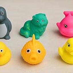 Colorsberry Classic Assorted Rubber Bath Toys, for Toddlers & Kids, 6 Pieces - 5 Water Colorful Animals & 1 Green Cat, Baby Safe, Squeeze Sound Squeaky Chuchu Bathtub Toys-image-37