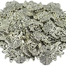 100 Pieces Hot Jewelry Findings Tibetan Silver Filigree Hollow Out Angel Charms Pendants DIY Jewelry-image-71